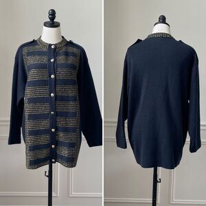 Barra of Italy Wool Blend Navy Blue Metallic Gold Military Style Button Cardigan